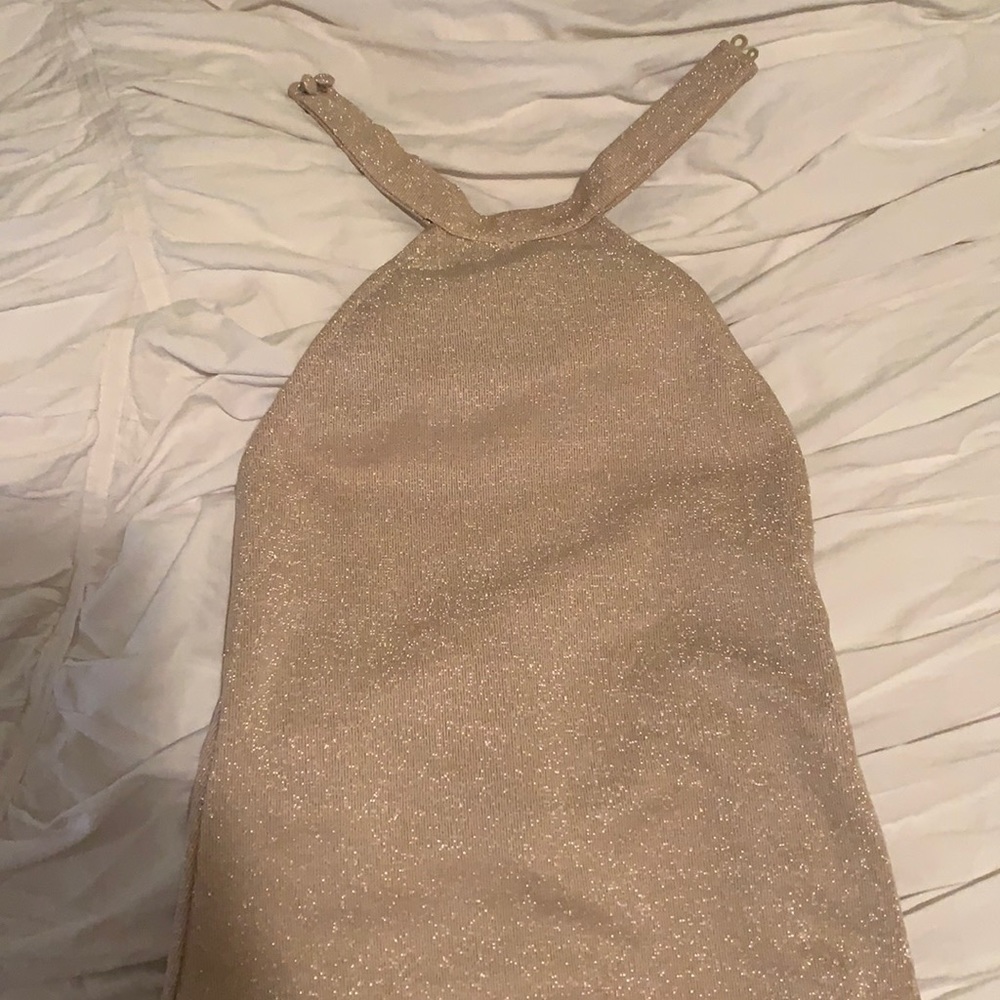 Super down halter gold dress